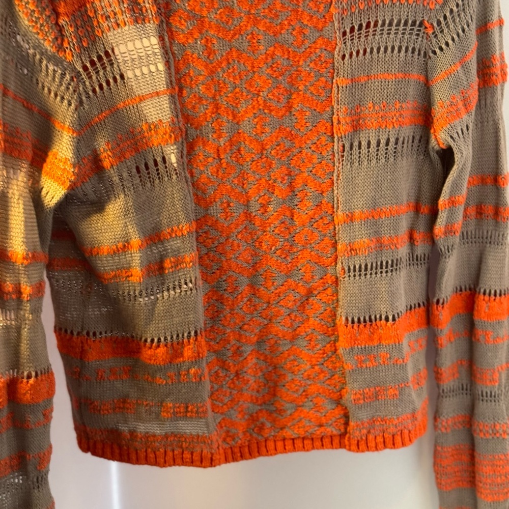 Free People Orange and Gray Geometric Cardigan Sweater